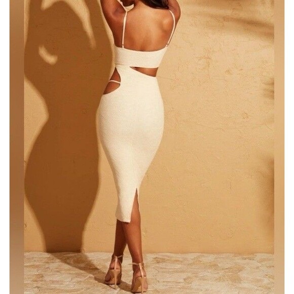 NWT Oh Polly Cream Sonora Strappy Cut Out Bodycon Midi Dress Size 4 - Picture 2 of 16